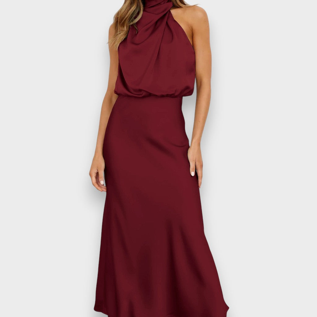 Moya - Vestido de satén largo con cuello halter