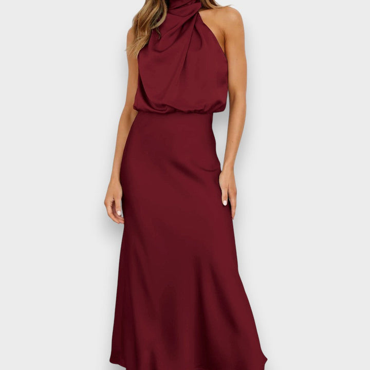 Moya - Vestido de satén largo con cuello halter