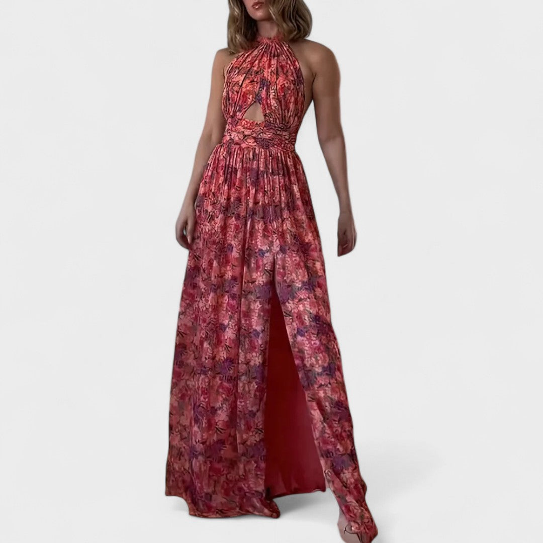 Isa Luna | Vestido maxi sin espalda con estampado floral