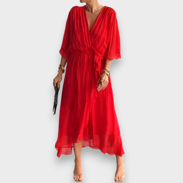 Monica -  Vestido de gasa con escote en V