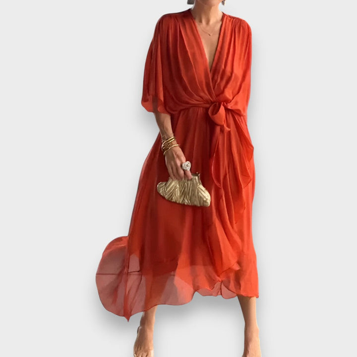 Monica -  Vestido de gasa con escote en V