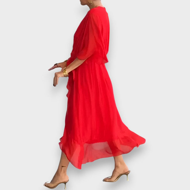 Monica -  Vestido de gasa con escote en V